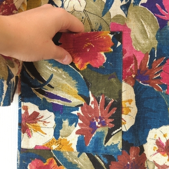 Casual Corner 80's Vintage Floral Lightweight Linen Blend Boxy Blazer Jacket L - Picture 8 of 12